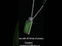 2.08g 925 Prata Pedras preciosas Pendente Chain Bead 9x14mm Retângulo Verde Jade Pendente