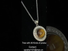 Mulheres 925 Prata Pedra de Pedra Preta Pendente Redondo Ródio Revestimento Pedaço de Pedra de Olho de Tigre