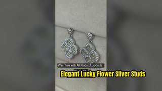 Elegante Apple Green Lucky Flower Silver Stud Brincos Azul CZ Stud