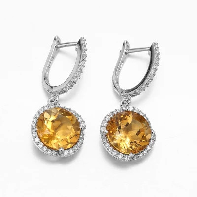 925 brinco amarelo luxuoso de pedra preciosa de Sterling Silver Stud Earrings 2.60g
