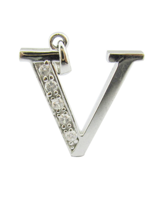 V letra 18K ouro diamante letra alfabeto pendente colar com 1,5 mm zircônio (S925 logotipo personalizado)