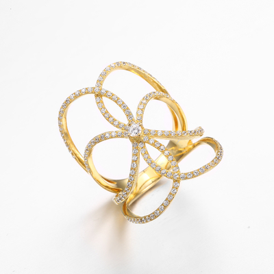 “A curva fresca dos anéis da CZ do chapeamento amarelo triplo de 18K da curva” deu forma ao anel da união
