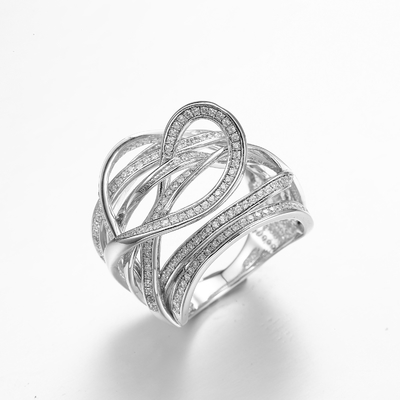 O coração abraçou 925 a zircônia de prata Sterling Silver dos anéis 10.79g Pandora Heart Ring Clear Cubic da CZ
