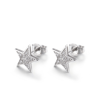 Brincos 1.37g Sterling Silver Pentagram Earrings do parafuso prisioneiro da estrela do zirconita dos pares