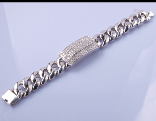 96,25 gramas 925 braceletes magnéticos de harmonização de prata do bracelete 19cm da CZ para pares