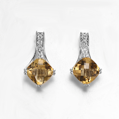925 brincos citrinos de prata amarelos da gota de Sterling Silver Gemstone Earrings 2.6g