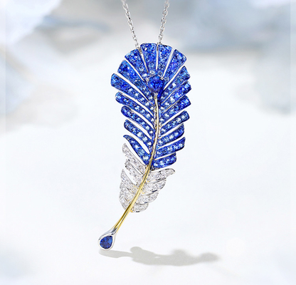 Broche Sapphire Virgo Necklace 0.25ct Diamond Feather Pendant