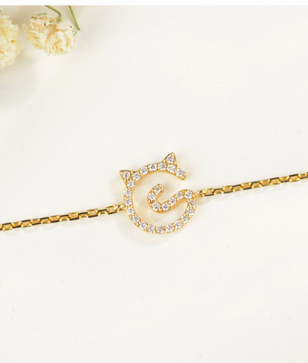 18K ouro Diamond Bracelet Womens Kitten Nameplate 0.11ct para o acoplamento