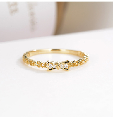 Aneis de noivado de Diamond Rings 0.3ct Moissanite do ouro do Bowknot 18K para o casamento