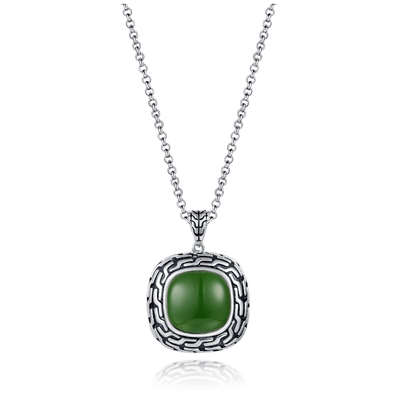 verde de prata Jade Pendant do coxim da corrente 14x14mm do grânulo do pendente de pedra preciosa 9.48g 925
