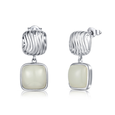 estilo minimalista de prata de Jade Stud Earrings 925 brancos do coxim de 10x10mm