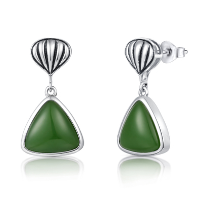 Verde Jade Stud Earrings de Birthstones 925 Sterling Silver Gemstone Earrings Trillion