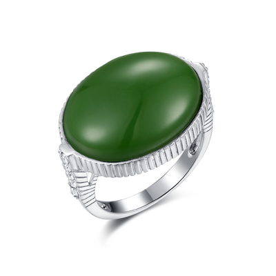 Forma oval de Jade Ring Sterling Silver 16x20mm do verde de Birthstone do Sagitário