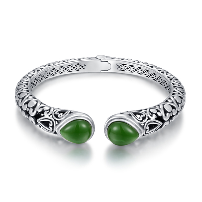 A pérola de Sterling Silver Bangles 10x12mm dos cristais 925 das pedras dá forma ao jade verde