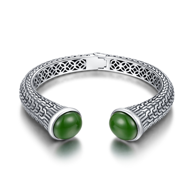 Cabochon 925 Sterling Silver Gems Bangles 12x14mm Jade Stone verde oval