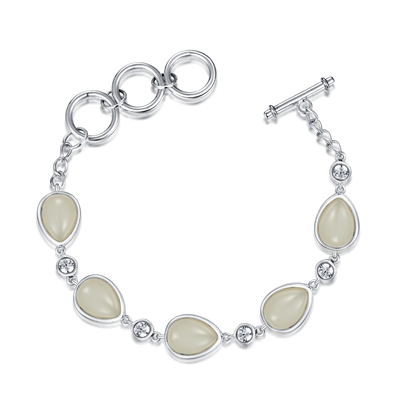 A cura apedreja 925 a pera Jade Bracelet branca de Sterling Silver Bracelet 8x12mm