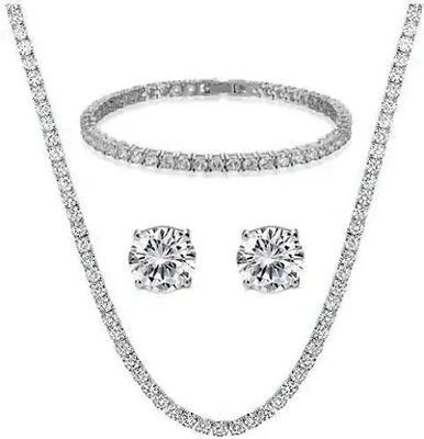 925 Sterling Silver Link Bracelet Set com brincos de estribo Joias de prata Set de 18-inch Chain