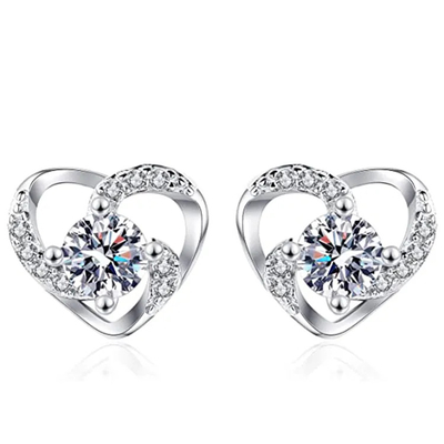 925 parafusos prisioneiros de prata elegantes da orelha, 925 brincos de prata de Sterling Heart Shaped CZ