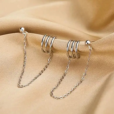 Esteira rolante 925 Sterling Silver Cuff Earrings Chain para meninas adolescentes das mulheres