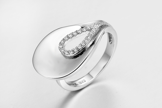 Anel CZ em forma de pera 925 de prata Unisex / Joias femininas 2mm Larga