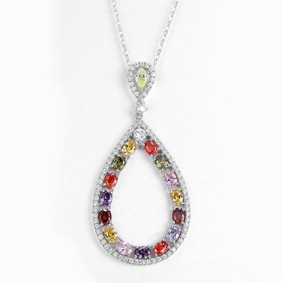 Ladies Long Teardrop Marquise Pendente Necklace 925 Prata Pedras preciosas Caixa Cadeia de jóias