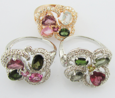 Elegante YG Rondas Revestimento Turmalina Gemstone Anéis 925 Anéis de Prata para Mulheres Anéis de Promessa de prata esterlina
