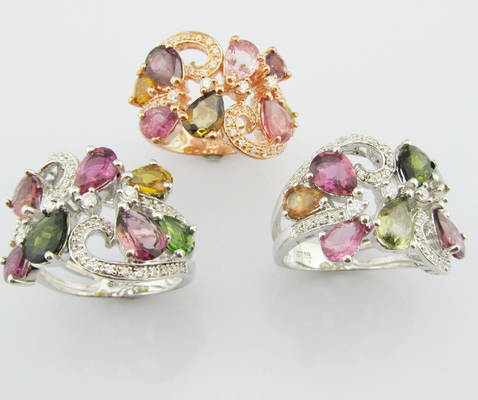 Elegante YG Rondas Revestimento Turmalina Gemstone Anéis 925 Anéis de Prata para Mulheres Anéis de Promessa de prata esterlina