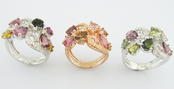 Elegante YG Rondas Revestimento Turmalina Gemstone Anéis 925 Anéis de Prata para Mulheres Anéis de Promessa de prata esterlina