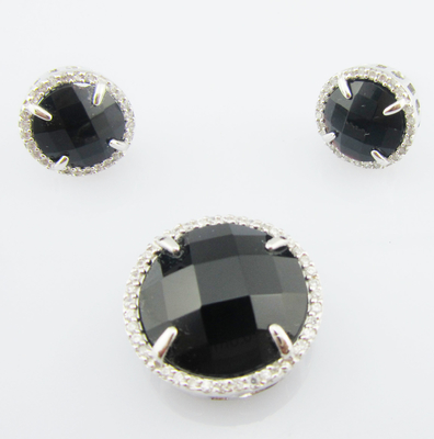 Black Agate Sterling Silver 925 Classic Dangle Earrings Set com Grade AAA Cubic Zirconia Real Silver Jewellery Sets