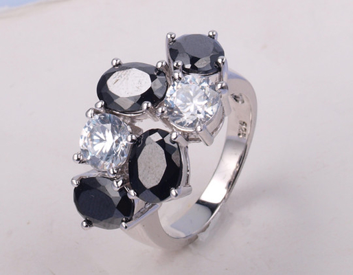 Black Agate 925 Silver Rings Rhodium Plated Para Mulheres Casual Party And Anniversary Wear