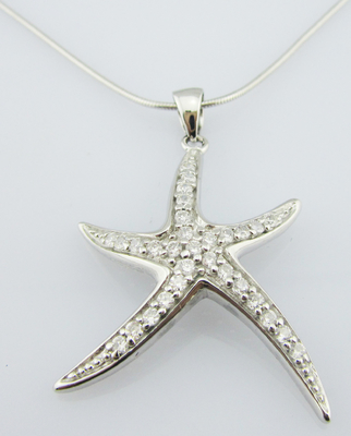 Patrick Star Pendente Cúpico Zircão Prateado CZ Patrick Star Pendente Colar de contas