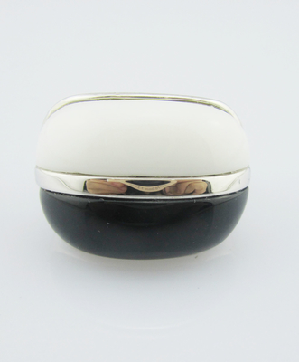 Anéis de pedra preciosa de prata oval 925 para celebrações casuais e de aniversário Anéis de prata esterlina de ágata negra e ágata branca