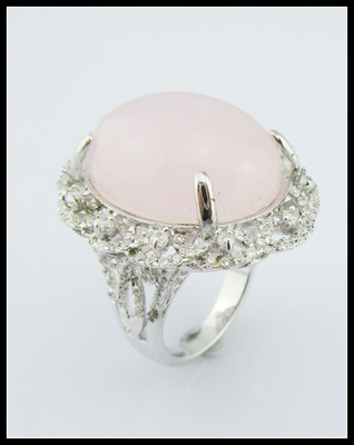 Anéis de quartzo de rosa de prata 925 de artesanato com peso de prata de 5 ~ 8g Anel de dupla finalidade Anel de flor de prata esterlina