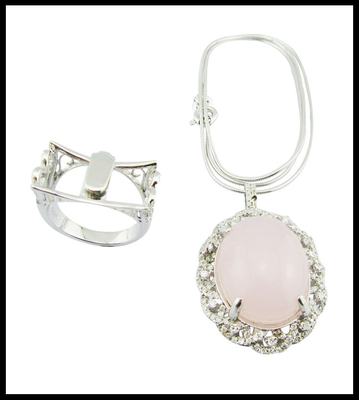 Anéis de quartzo de rosa de prata 925 de artesanato com peso de prata de 5 ~ 8g Anel de dupla finalidade Anel de flor de prata esterlina