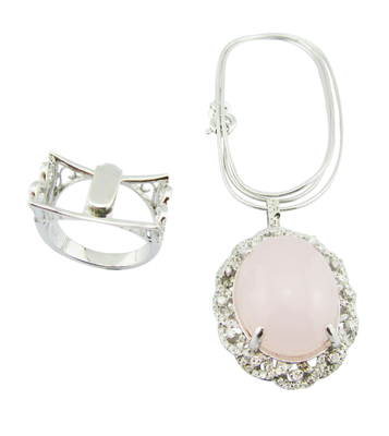 Anéis de quartzo de rosa de prata 925 de artesanato com peso de prata de 5 ~ 8g Anel de dupla finalidade Anel de flor de prata esterlina