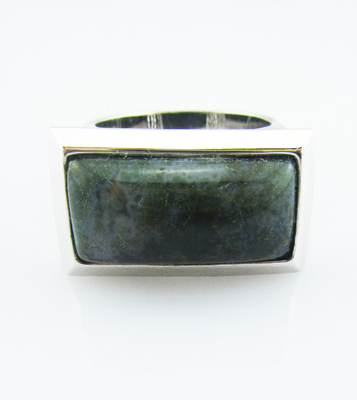 925 Sterling Silver Anéis redondos de pedra preciosa com jade verde Anéis de noivado de prata esterlina Anéis grandes de prata esterlina