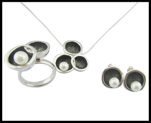 Pearl Round White Pearl Classic Style Silver 925 Jewelry Set com AAA CZ e Rhodium Plating Sterling Silver Wedding