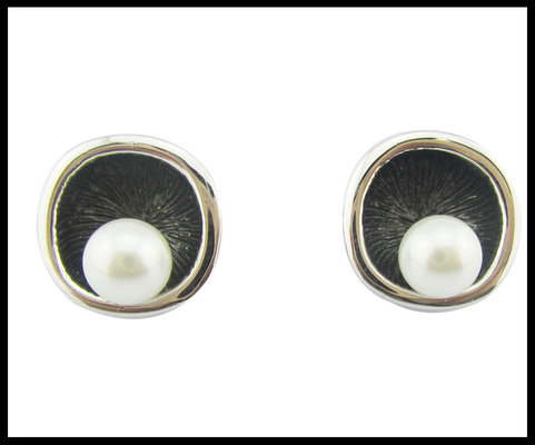 Pearl Round White Pearl Classic Style Silver 925 Jewelry Set com AAA CZ e Rhodium Plating Sterling Silver Wedding