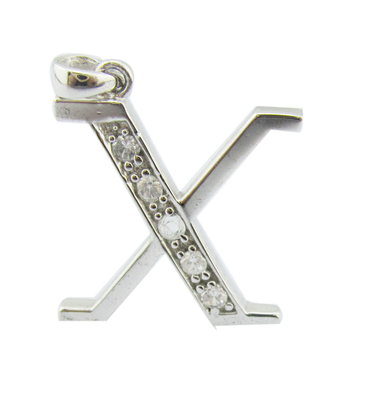 V letra 18K ouro diamante letra alfabeto pendente colar com 1,5 mm zircônio (S925 logotipo personalizado)
