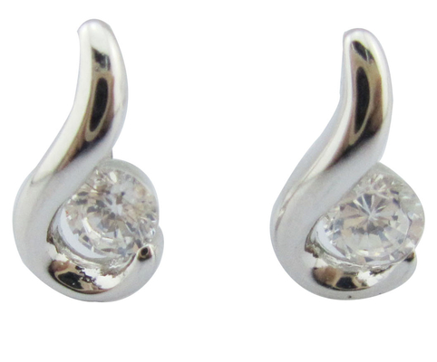 Swirl Prata Pedra Branca Cor 925 Brilhantes Orelhas Circónio cúbico Pequeno Swirl Prata post brilhantes brilhantes puros