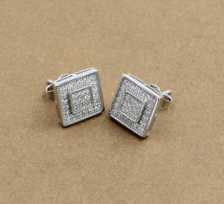 925 Sterling Silver Stud brincos com zircônio cúbico pedras quadradas brincos Stud único CZ alta