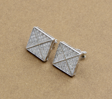 925 Sterling Silver Stud brincos com zircônio cúbico pedras quadradas brincos Stud único CZ alta