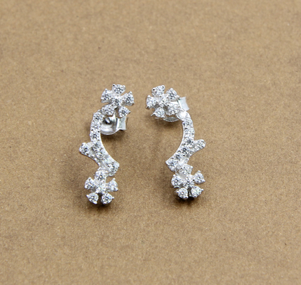 925 Prata Sterling Cubico Zirconia Stud Brincos fios Brinco Flor Forma Prata Sterling Brincos Flor CZ Borboleta