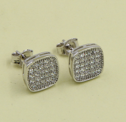 Lâmina Quadrada Sterling Prata Stud Brincos com Zircônio cúbico brincos de prata esterlina simples brincos de postes de prata