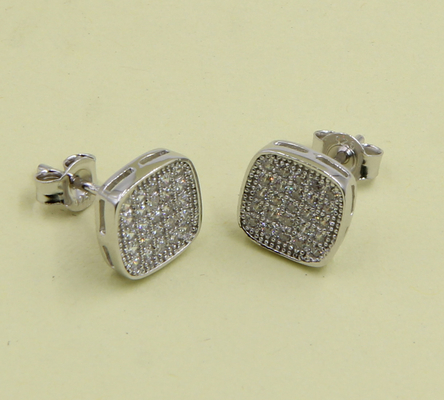 Lâmina Quadrada Sterling Prata Stud Brincos com Zircônio cúbico brincos de prata esterlina simples brincos de postes de prata