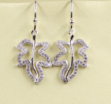 Folhas Dangle Aurélio Sterling Silver Stud Aurélios com Zirconia cúbica de prata esterlina orelhas de gotejamento de prata pura