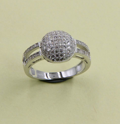 Pavimentação AAA Circônio cúbico Forma redonda Anéis de bola redonda em 925 Sterling Silver Cool Anéis de prata anel de bola