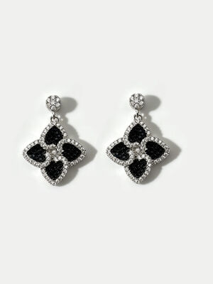 Hot Summer Silver Earrings Sterling CZ Pointy Lucky Four-Leaf Clover Colorido Preto+Branco CZ Adequado para eventos casuais e formais Dangle Earring Stud Back, Cute Sterling Silver Earrings