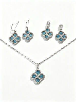 Melhor para a Copa do Mundo de 2026 Peso leve Bela Prata 925 Jewelry Set com AAA Cubic Zirconia Teardrop Pendant Brincos e Anel para Casamento e Presentes, Aquamarinas Coloridas Joias Set Same Colleciton
