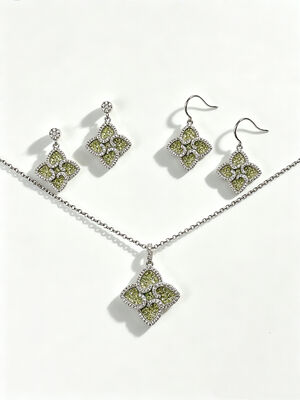 Melhor para a Copa do Mundo de 2026, de peso leve, belo conjunto de jóias de prata 925 com pingente de lágrimas de zircônio cúbico AAA, brincos e anéis para casamento e presentes.Apple Green Colorful Jewelry Set Same Coleção